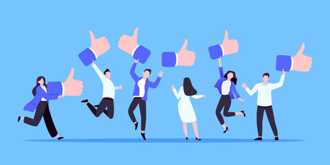 Customer feedback, employee or client satisfaction rating review with good symbols - thumb up business concept vector illustration. Positive feedback and evaluation like concept.