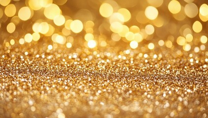 Gold Festive Christmas background. Abstract twinkled bright background with bokeh defocused golden lights
