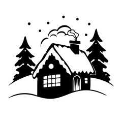 Obraz premium snowy cabin silhouette, christmas vector icon - silhouette vector art of snowy cabin, symbolizing holiday celebrations. christmas silhouette.