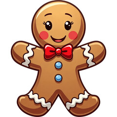Obraz premium Cartoon gingerbread man with a bow tie and a smile