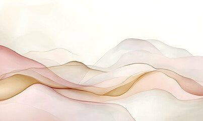 Serene abstract landscape painting featuring delicate, flowing lines in soft pastel hues of pink, beige, and brown.  Ideal for meditation, relaxation, or home décor.