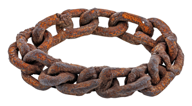 Rusty metal chain links from an ancient setting, cut out - stock png.