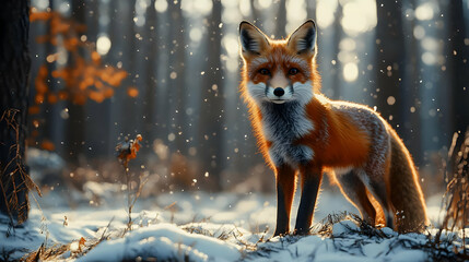 Majestic Red Fox in Winter Wonderland Digital Illustration