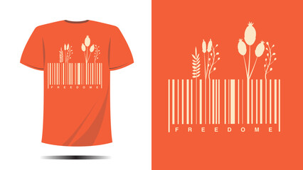 t-shirt barcode flower shape print design. Vector template in modern lettering and typography cool For t-shirt prints and other uses