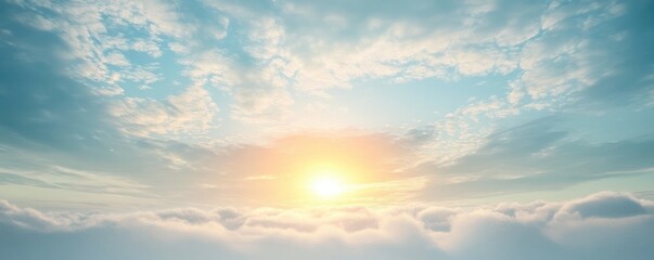 Obraz premium A serene sunrise over fluffy clouds, evoking tranquility and beauty in nature.