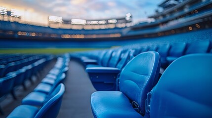 Fototapeta premium Rows of seats in an outdoor stadium with blue seats. Generative Ai