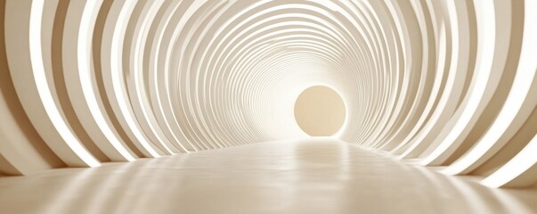 Naklejka premium A minimalist tunnel with soft lighting leading to a bright circular opening.