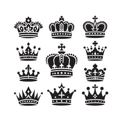 Fototapeta premium Kings crown icon set silhouette vector illustration