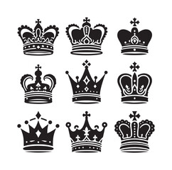 Fototapeta premium Kings crown icon set silhouette vector illustration