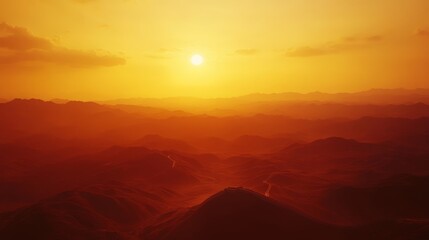 Obraz premium View of the Great Wall of China at sunset across the mountain in China - ai