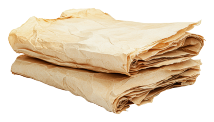 Wrinkled paper sheets stacked on a flat surface, cut out - stock png.