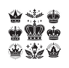 Fototapeta premium Kings crown icon set silhouette vector illustration