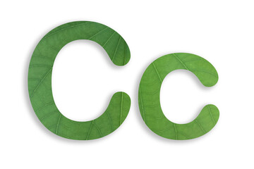 C shape made of  leaves isolated on transparent background, go green concept, PNG	
