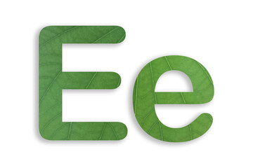 E shape made of  leaves isolated on transparent background, go green concept, PNG	
