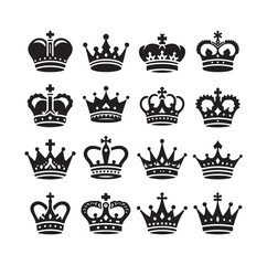 Kings crown icon set illustration silhouette style