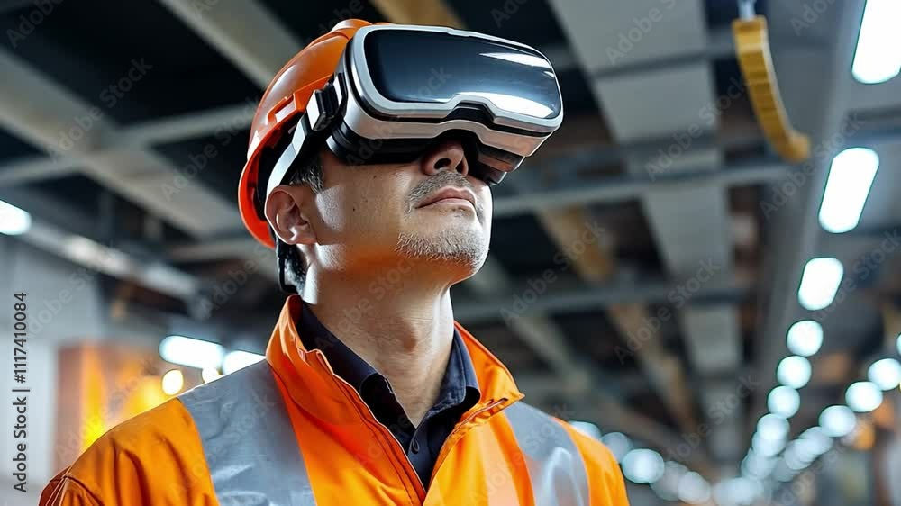 Aufkleber worker using virtual reality technology in industrial environment for training and simulation