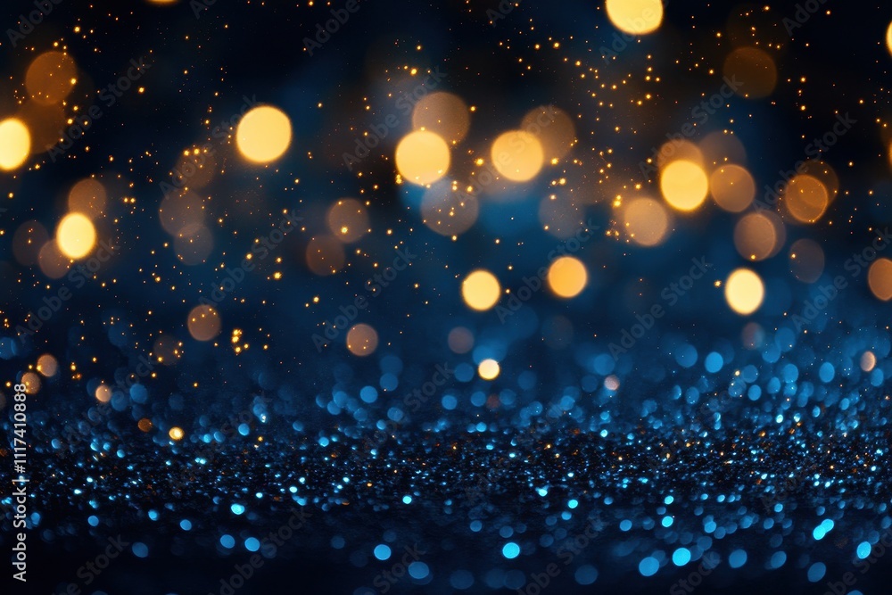 Poster a mesmerizing display of shimmering blue and golden bokeh lights creating a magical atmosphere.