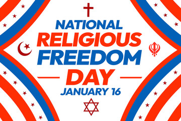 National Religious Freedom Day is celebrated on January 16 every year in the USA, colorful background