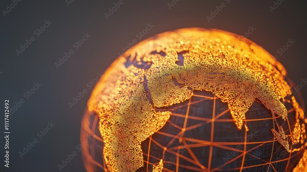 Poster glowing globe with interconnected lines represents global connectivity and technology. vibrant orang