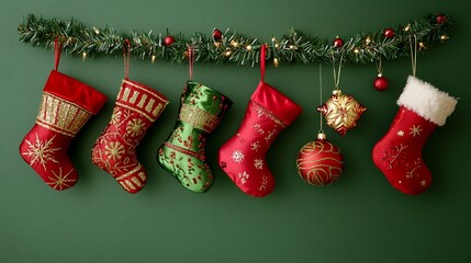 Festive Christmas Hanging on a Green Background