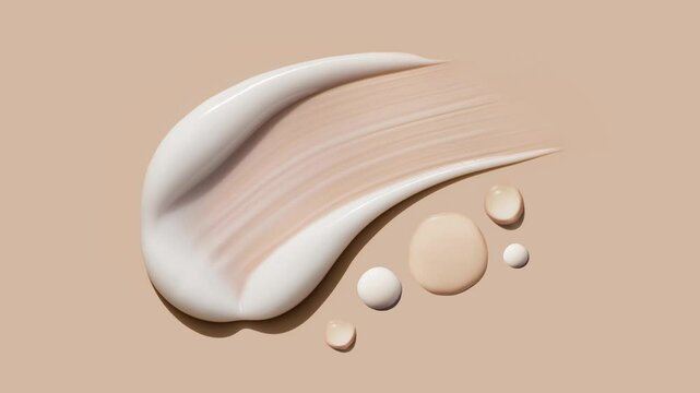samples of cosmetic care products smear of cream texture on a beige background