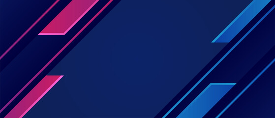Abstract Geometric Banner with Bold Pink and Blue Angled Shapes on Blue Background