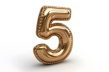  Golden 3D Number 5 Isolated on White Background for Graphic Design and Celebrations 