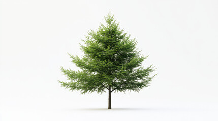 Obraz premium Vibrant green tree with lush foliage stands isolated against a pristine white background, showcasing its intricate branches and natural beauty in simplicity.