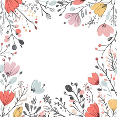 Creative 2D Doodle Floral Illustrations Text Space for Versatile Designs, Greeting Cards, Invitations