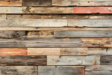 Reclaimed wood design using weathered barn planks to form a textured multitoned wall feature The natural wear and tear of the wood create a sense of history and rugged charm