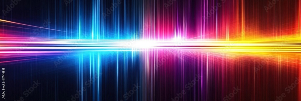 Poster colorful light tunnel background. neon futuristic flashes on black background. colorful light exposu