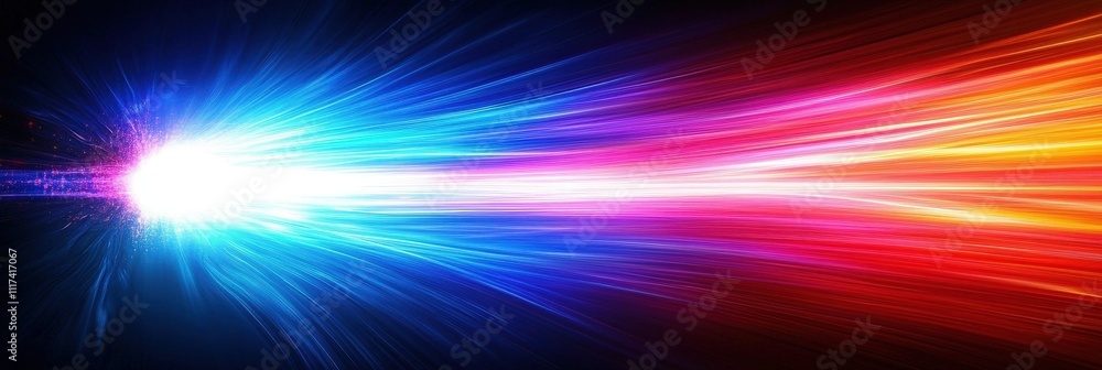Poster colorful light tunnel background. neon futuristic flashes on black background. colorful light exposu