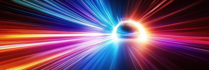 Obraz premium colorful light tunnel background. Neon futuristic flashes on black background. Colorful light exposure in a tunnel. abstract fast moving stripe lines Motion light lines backdrop