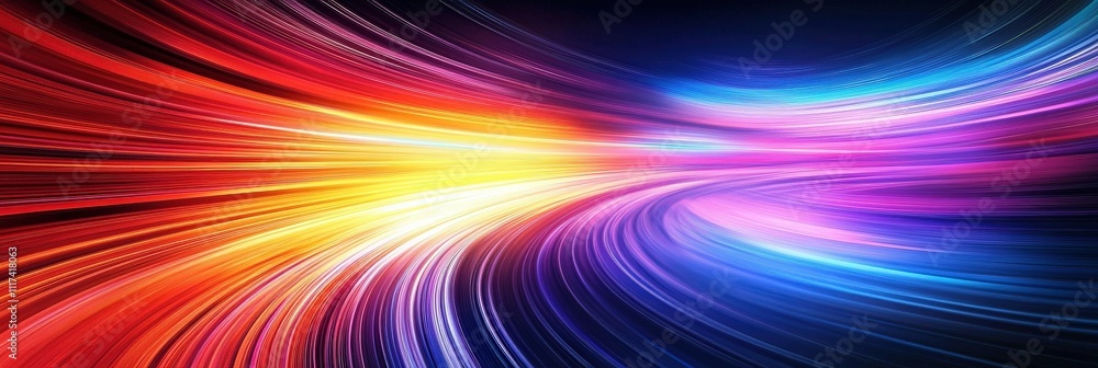 Poster colorful light tunnel background. neon futuristic flashes on black background. colorful light exposu
