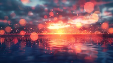 Fototapeta premium Stunning sunset landscape with the reflection of the vibrant orange and red sky shimmering on the calm serene surface of a picturesque lake