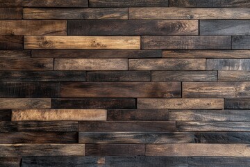 A textured wooden wall featuring various shades of brown and black planks.