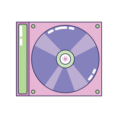 Vintage CD in Box on white background. Retro illustration with outline in 90s style. Isolated vector illustration.