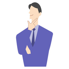 考え中の男性（口を閉じた笑顔）