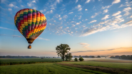 Fototapeta premium Hot Air Balloon in Morning Glow, Symbolizing Dreams and a Hopeful Future. Perfect for: Summer, New Year's
