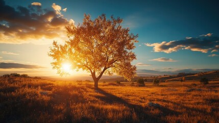 Golden Hour Serenity: Lone Tree at Sunset
