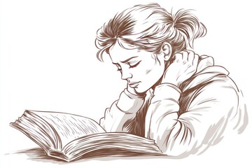 A young woman reading a book, lost in thought and contemplation.