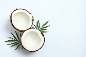 Coconut on white background, top view
