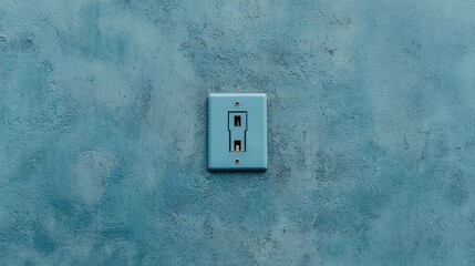 Electrical outlets plug and compact, A simple wall plate with an internet connection port mounted on a textured blue wall.