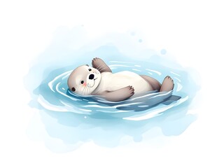 Playful Sea Otter in Water - Adorable sea otter enjoying a peaceful moment in the water