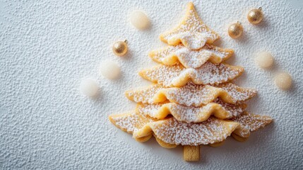 Minimalist Christmas Tree Cookie Decor with Powdered Sugar, White Background