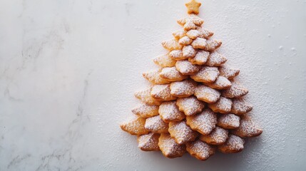 Minimalist Christmas Tree Cookie Decor with Powdered Sugar, White Background