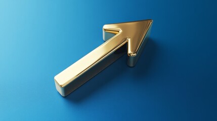 Upward Gold Arrow Symbolizing Growth and Success on Blue Background, Conveying Luxury and Aspiration