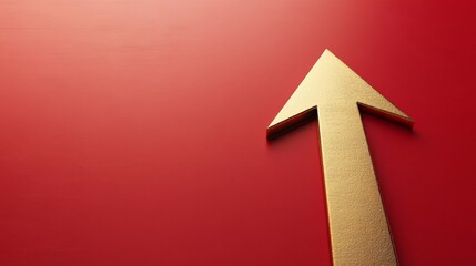 Upward Gold Arrow Symbolizing Growth and Success on Red  Background, Conveying Luxury and Aspiration