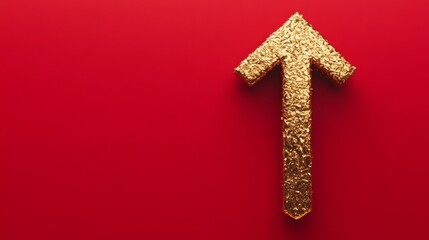 Upward Gold Arrow Symbolizing Growth and Success on Red  Background, Conveying Luxury and Aspiration
