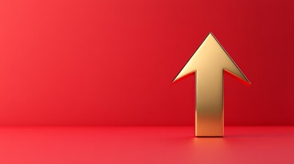 Upward Gold Arrow Symbolizing Growth and Success on Red Background, Conveying Luxury and Aspiration
